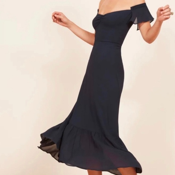 Reformation Butterfly Navy Maxi Dress Size 0 B1818 - Picture 2 of 6